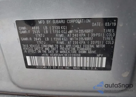 2019 Subaru Outback 2.5I Premium z USA, uszkodzony, nr VIN 4S4BSAHC9K3328098